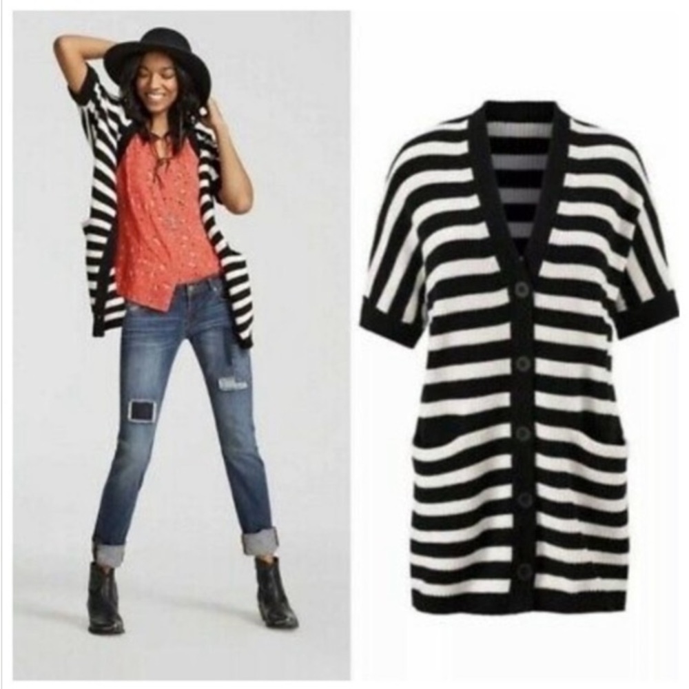 Cabi 5289 NWT Whistle Cardigan Sweater Striped Sz XXS Office Longline Lagenlook